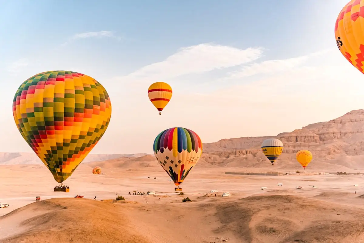 Hot Air Balloon Flying Over Luxor West Bank