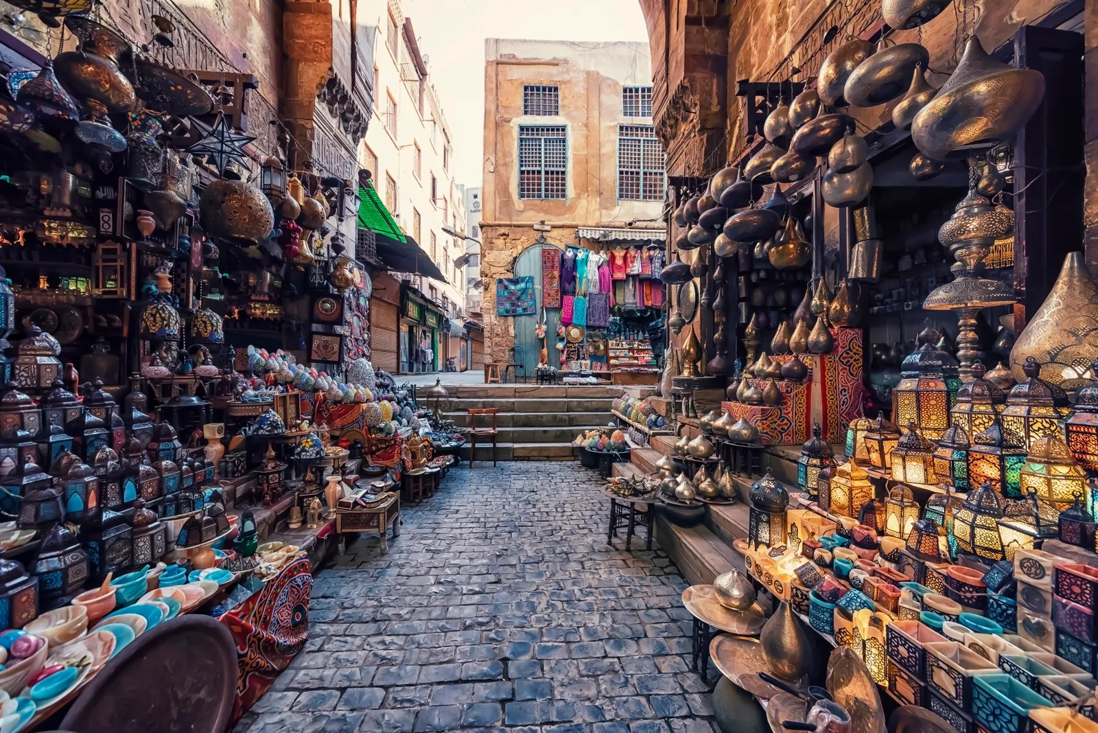 Visitors shopping at Khan El Khalili Bazaar in Islamic Cairo
