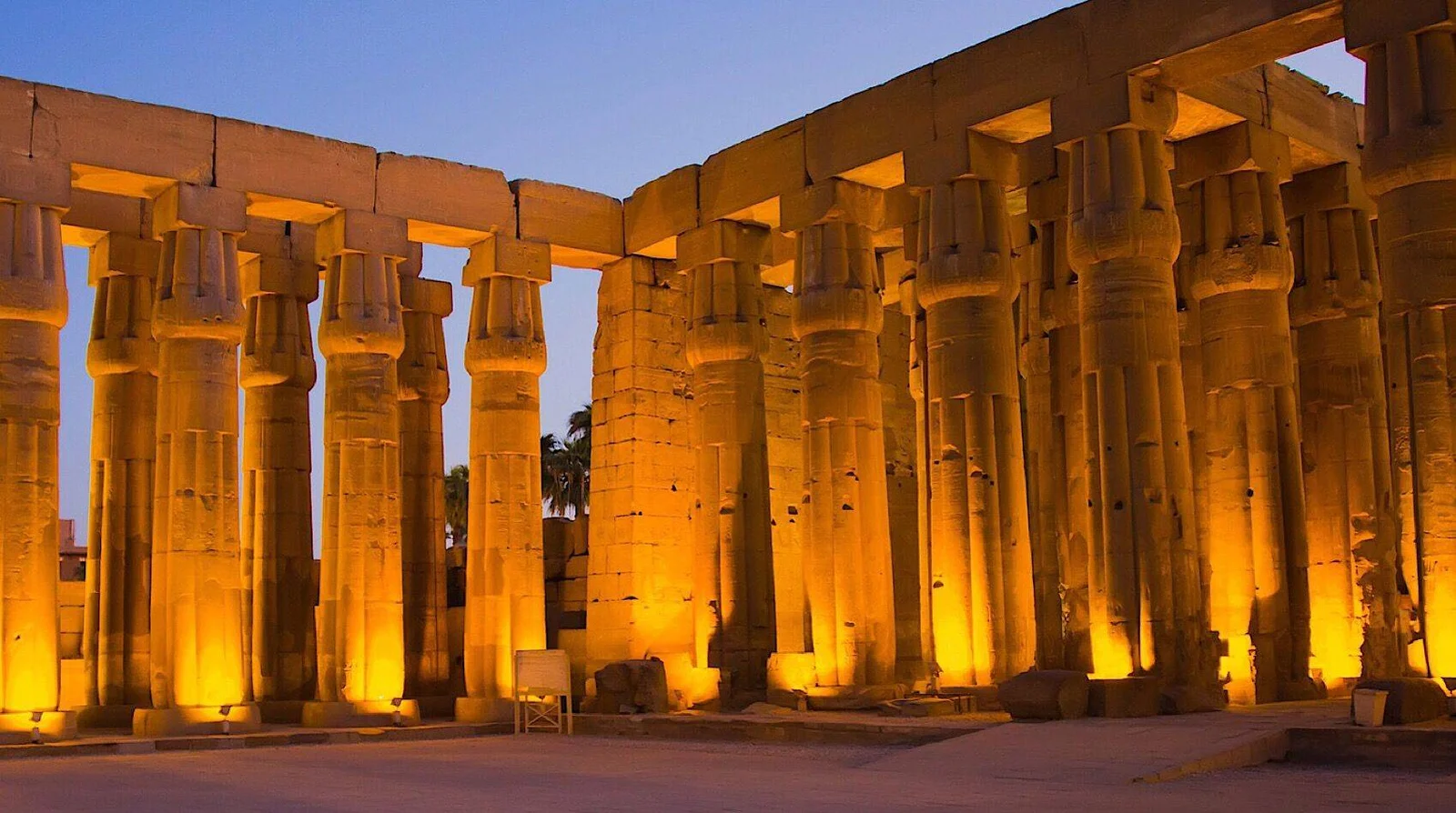 Columns illuminated inside Karnak Temple