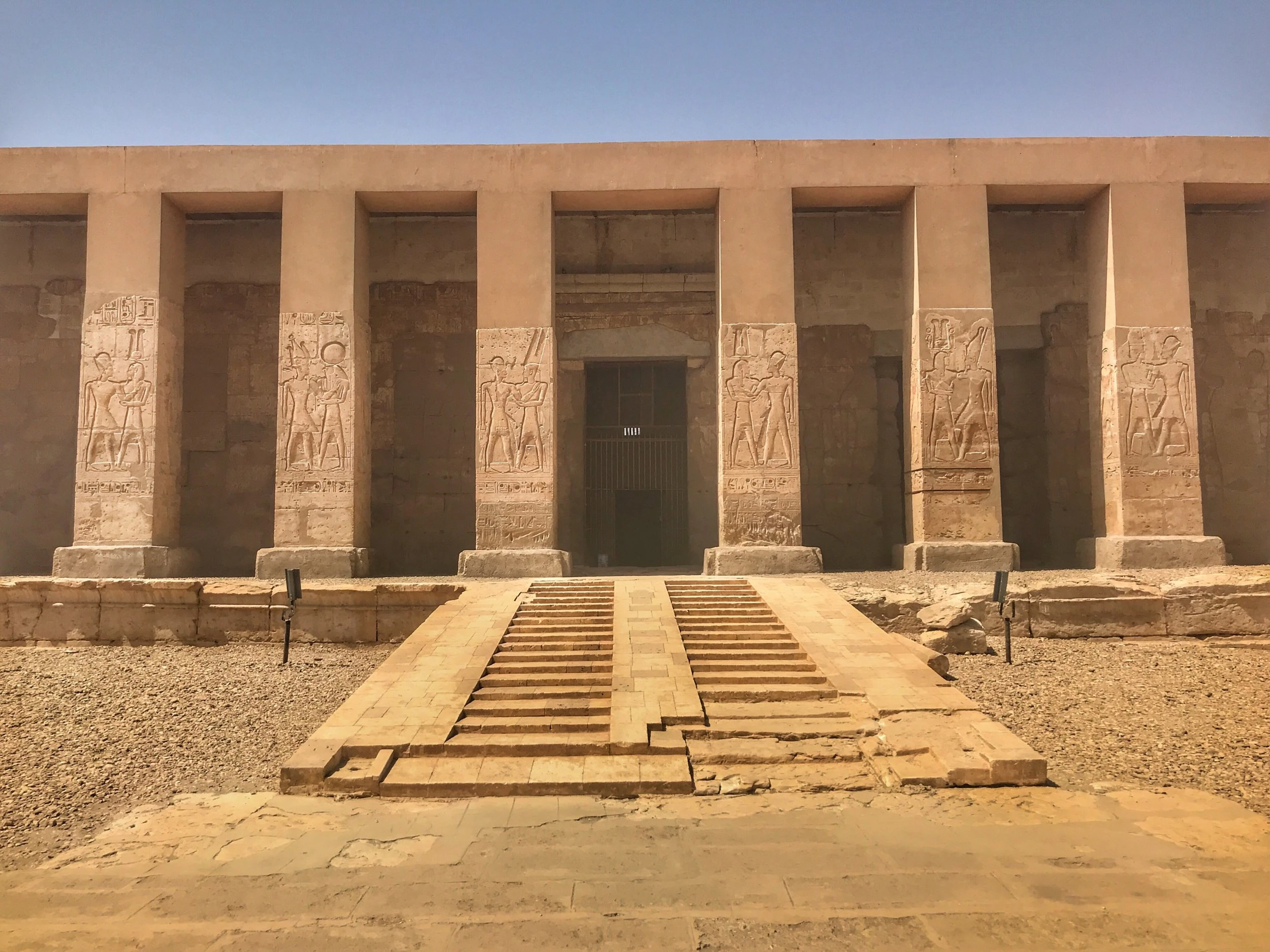Colorful hieroglyphs inside Abydos Temple